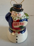 Mr. Christmas Snowman Music Box Wind Up Porcelain Ornament North Pole 5" Tall. Fixed Price $8.99.