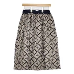 Tumugu TB14406 All-over Pattern Linen Long Skirt Beige Navy 6-0409M. Fixed Price $88.00.