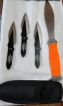 Thunder Bolt Throwing Knife Set Stainless Steel Orange Cord Handle Sheaths. Fixed Price $20.00.