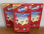 3 Clorox Triple Action Dust Wipes 20 Sheets Per Box New And Sealed. Fixed Price $59.99.