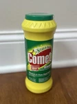 Vtg Comet Scratch Free Lemon Fresh Cleanser Yellow Plastic Shaker Container Rare. Fixed Price $24.00.