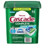 Cascade Complete Dishwasher Detergent Actionpacs, Fresh, 92 Count. Fixed Price $33.99.