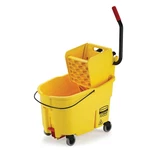 Rubbermaid Commercial FG618688YEL 44QT Wavebrake Side Press Mop Bucket, New S6. Fixed Price $150.00.