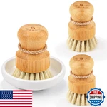 Bamboo Dish Scrub Brushes Set For Kitchen, Cast Iron Pan, And Pots - Natural Woo. Fixed Price $14.24.