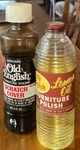 2 Glass Bottle Old English Furniture Polish Lemon Oil, Scratch Cover. Fixed Price $21.00.