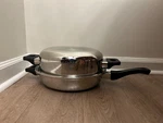 Maxam 5 Ply Stainless Steel Skillet With Dome Lid, Egg Poacher Insert, Cups. Fixed Price $89.99.