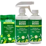 Boss Eat Cleaner Triple Action Fruit Veggie Wash X 12 Oz & 1-PK 32 Wipes. Fixed Price $24.99.