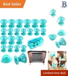 Magic Hair Rollers: 40-PIECE Set Large & Small Silicone Curlers In Lovely Cyan. Fixed Price $26.99.