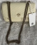 Tory Burch Kira Moto Quilt Mini Flap Leather Crossbody Bag Lemon Swirl-nwt. Fixed Price $233.10.