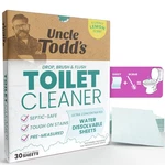 Uncle Todd's Lemon Scented Toilet Cleaner - 100% Dissolvable Sheets, Drop, Brush. Fixed Price $14.95.
