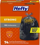 Hefty Strong Large Trash Bags, Black, 30 Gallon, 74 Count. Fixed Price $31.95.