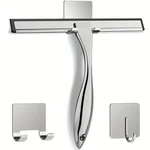 Stainless Steel Shower Squeegee For Glass Doors & Mirrors With 2 Adhesive Hooks. Fixed Price $17.99.