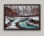 6X8 Original Oil Forest Creek Painting Snow Scene Wall Decor Wood Panel. Fixed Price $150.00.