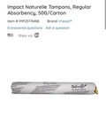 Naturelle Regular Absorbency Cotton Tampons Cardboard Applicator 500 Pack. Fixed Price $90.00.